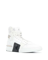 Baskets montantes en cuir blanches et noires Philipp Plein