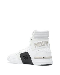 Baskets montantes en cuir blanches et noires Philipp Plein