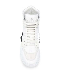 Baskets montantes en cuir blanches et noires Philipp Plein