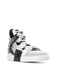 Baskets montantes en cuir blanches et noires Philipp Plein