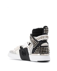 Baskets montantes en cuir blanches et noires Philipp Plein