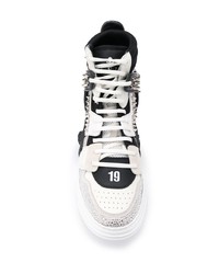 Baskets montantes en cuir blanches et noires Philipp Plein