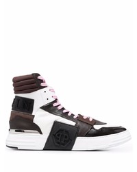 Baskets montantes en cuir blanches et noires Philipp Plein