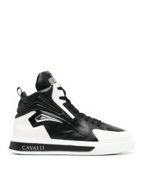 Baskets montantes en cuir blanches et noires Roberto Cavalli