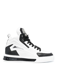 Baskets montantes en cuir blanches et noires Roberto Cavalli