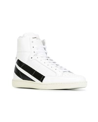 Baskets montantes en cuir blanches et noires Saint Laurent