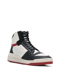 Baskets montantes en cuir blanches et noires Saint Laurent