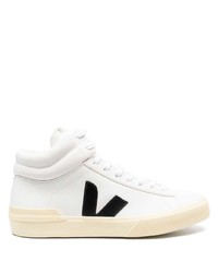 Baskets montantes en cuir blanches et noires Veja