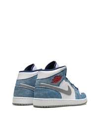 Baskets montantes en cuir bleu clair Jordan