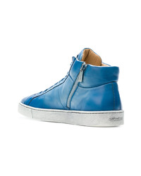 Baskets montantes en cuir bleu clair Santoni