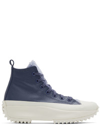 Baskets montantes en cuir bleu marine Converse