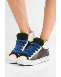 Baskets montantes en cuir bleu marine Fendi