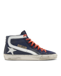 Baskets montantes en cuir bleu marine Golden Goose