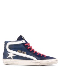 Baskets montantes en cuir bleu marine Golden Goose