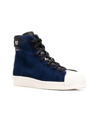 Baskets montantes en cuir bleu marine Y-3