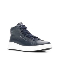 Baskets montantes en cuir bleu marine Philipp Plein