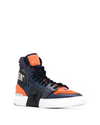 Baskets montantes en cuir bleu marine Philipp Plein