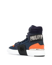 Baskets montantes en cuir bleu marine Philipp Plein