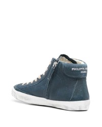 Baskets montantes en cuir bleu marine Philippe Model Paris