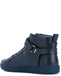 Baskets montantes en cuir bleu marine Versace