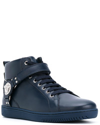 Baskets montantes en cuir bleu marine Versace