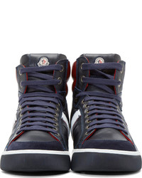 Baskets montantes en cuir bleu marine Moncler