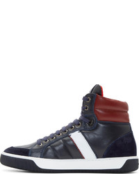 Baskets montantes en cuir bleu marine Moncler