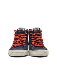 Baskets montantes en cuir bleu marine Golden Goose