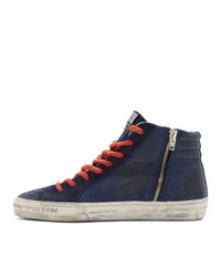 Baskets montantes en cuir bleu marine Golden Goose