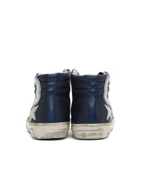 Baskets montantes en cuir bleu marine Golden Goose