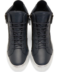 Baskets montantes en cuir bleu marine Giuseppe Zanotti