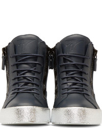 Baskets montantes en cuir bleu marine Giuseppe Zanotti