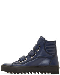 Baskets montantes en cuir bleu marine Raf Simons