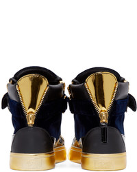 Baskets montantes en cuir bleu marine Giuseppe Zanotti