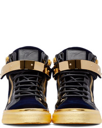 Baskets montantes en cuir bleu marine Giuseppe Zanotti