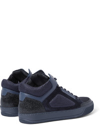 Baskets montantes en cuir bleu marine Lanvin