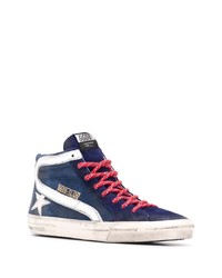 Baskets montantes en cuir bleu marine Golden Goose