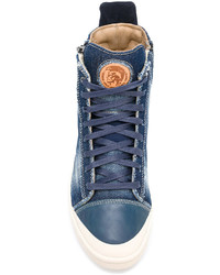 Baskets montantes en cuir bleu marine Diesel