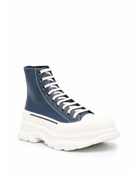 Baskets montantes en cuir bleu marine Alexander McQueen