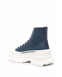 Baskets montantes en cuir bleu marine Alexander McQueen