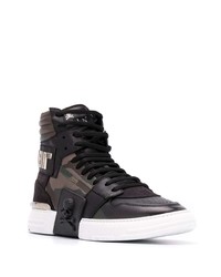 Baskets montantes en cuir camouflage noires Philipp Plein