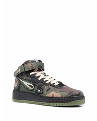 Baskets montantes en cuir camouflage olive Enterprise Japan