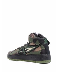 Baskets montantes en cuir camouflage olive Enterprise Japan