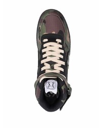 Baskets montantes en cuir camouflage olive Enterprise Japan