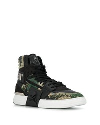 Baskets montantes en cuir camouflage vert foncé Philipp Plein