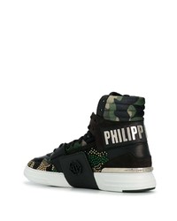 Baskets montantes en cuir camouflage vert foncé Philipp Plein