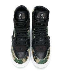 Baskets montantes en cuir camouflage vert foncé Philipp Plein