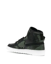 Baskets montantes en cuir camouflage vert foncé Neil Barrett