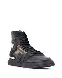 Baskets montantes en cuir camouflage vert foncé Philipp Plein