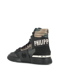 Baskets montantes en cuir camouflage vert foncé Philipp Plein